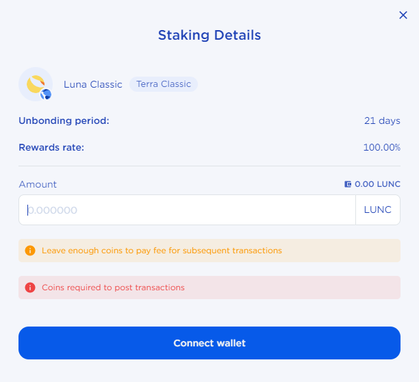 Enter LUNC Staking Details