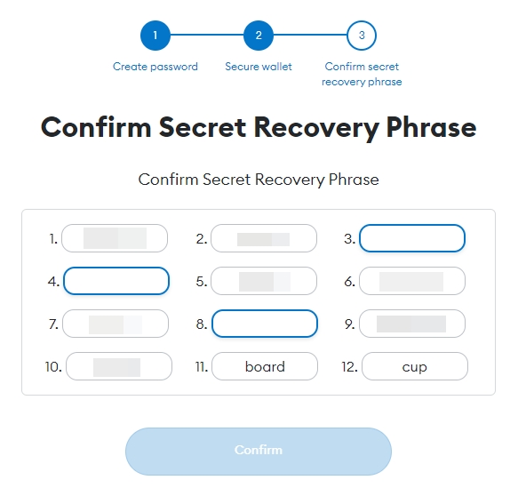 Confirm the secret recovery phrase
